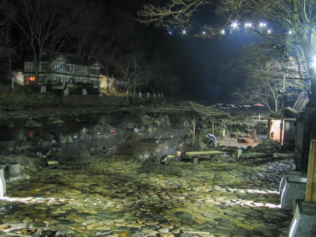 Sunayu public wild bath in Yubara onsen,Okayama,Japan
